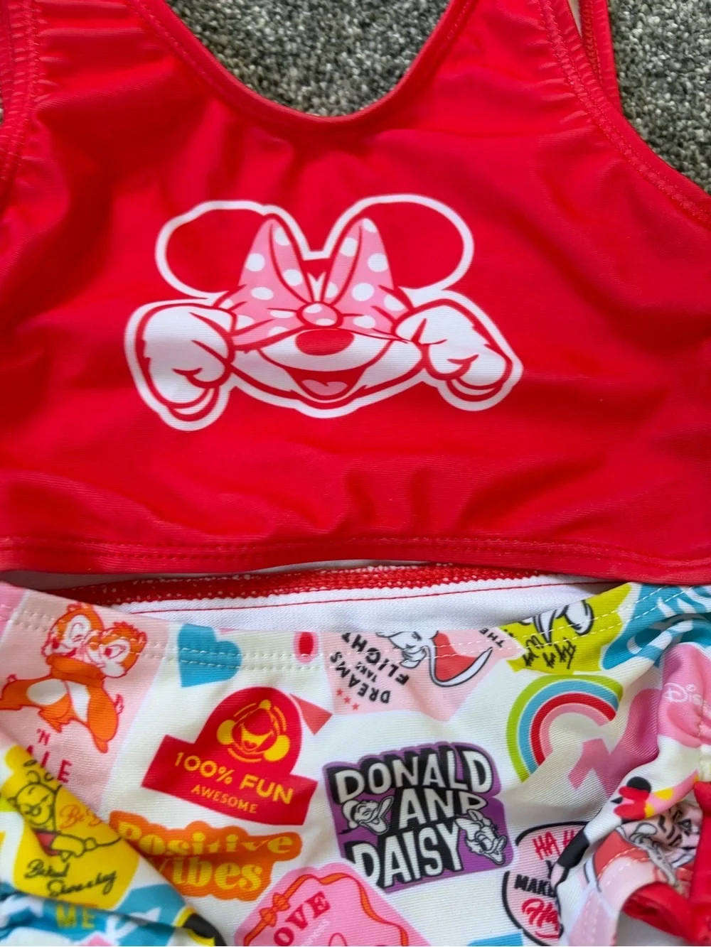 Disney Girls Red Minnie Graphic One-Piece Swimsuit with Multicolor Print size 3T